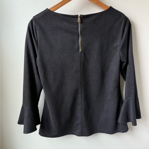 SAIL TO SABLE Faux Suede Bell Sleeve Ruffle Top Black Whimsigoth Feminine‎ S - Picture 2 of 6